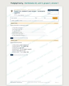 Angielski A2 unit 3: past simple — przeczenia i pytania — kartkówka — podgląd karty, grupa C