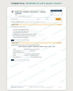 Angielski klasa 6 A2 unit 3: słownictwo: wakacje i podróże — kartkówka — podgląd karty, grupa C