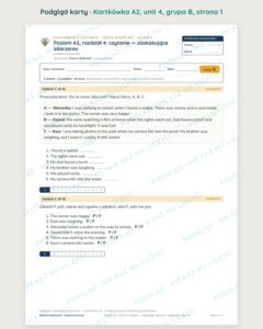 Kartkówka angielski A2 unit 4: czytanie: zaskakujące zdarzenia — B–E — podgląd karty, grupa B