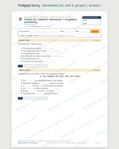 Kartkówka angielski A2 unit 4: słownictwo: przydatne przedmioty — B–E — podgląd karty, grupa C