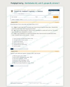 Kartkówka angielski klasa 6 A2 unit 5: czytanie: u lekarza — B–E — podgląd karty, grupa B