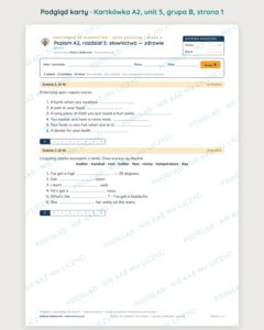 Kartkówka angielski klasa 6 A2 unit 5: słownictwo: zdrowie — B–E — podgląd karty, grupa B