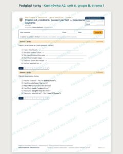 Angielski A2 unit 6: present perfect — kartkówka — podgląd karty, grupa B