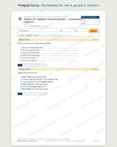 Angielski A2 unit 6: present perfect — kartkówka — podgląd karty, grupa C