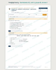 Kartkówka angielski A2 unit 6: słownictwo: gotowanie i jedzenie — B–E — podgląd karty, grupa B