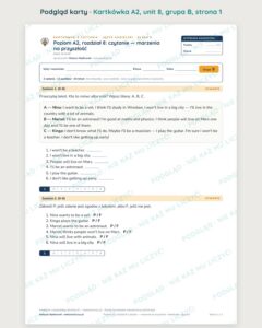 Kartkówka angielski A2 unit 8: czytanie: marzenia na przyszłość — B–E — podgląd karty, grupa B