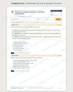 Kartkówka angielski A2 unit 8: czytanie: marzenia na przyszłość — B–E — podgląd karty, grupa C