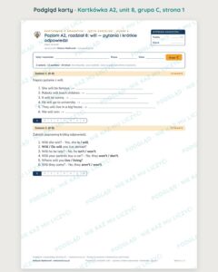 Angielski A2 unit 8: will — pytania i krótkie odpowiedzi — kartkówka — podgląd karty, grupa C