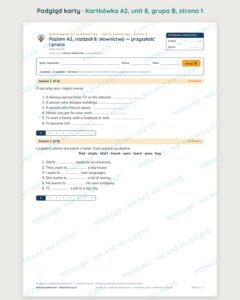 Kartkówka angielski A2 unit 8: słownictwo: przyszłość i praca — B–E — podgląd karty, grupa B