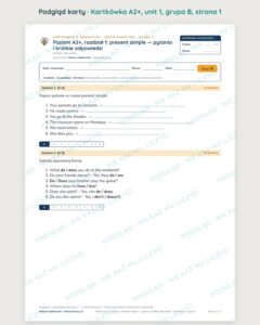 Angielski A2+ unit 1: present simple — kartkówka — podgląd karty, grupa B