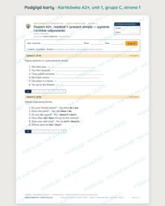 Angielski A2+ unit 1: present simple — kartkówka — podgląd karty, grupa C