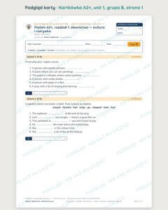 Kartkówka angielski A2+ unit 1: słownictwo: kultura i rozrywka — B–E — podgląd karty, grupa B