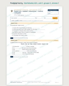 Kartkówka angielski A2+ unit 1: słownictwo: kultura i rozrywka — B–E — podgląd karty, grupa C