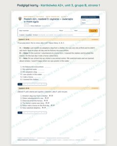 Kartkówka angielski A2+ unit 3: czytanie: zwierzęta w moim życiu — B–E — podgląd karty, grupa B