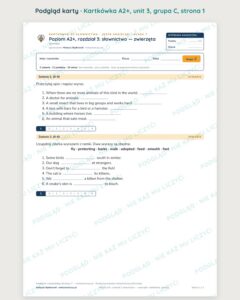 Kartkówka angielski klasa 7 A2+ unit 3: słownictwo: zwierzęta — B–E — podgląd karty, grupa C