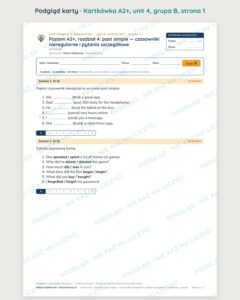 Angielski A2+ unit 4: past simple — kartkówka — podgląd karty, grupa B