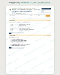 Angielski A2+ unit 4: past simple — kartkówka — podgląd karty, grupa C