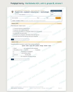 Kartkówka angielski klasa 7 A2+ unit 4: słownictwo: technologia — B–E — podgląd karty, grupa B