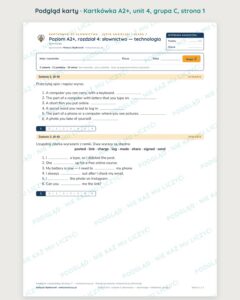Kartkówka angielski klasa 7 A2+ unit 4: słownictwo: technologia — B–E — podgląd karty, grupa C
