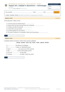 Kartkówka angielski klasa 7 A2+ unit 4: słownictwo: technologia — B–E — okładka
