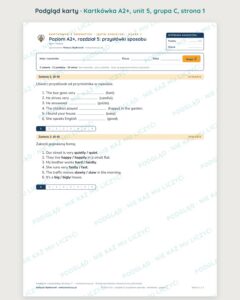 Kartkówka angielski A2+ unit 5: gramatyka: przysłówki sposobu — B–E — podgląd karty, grupa C