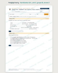 Angielski A2+ unit 5: can, have to, must, mustn't — kartkówka — podgląd karty, grupa B