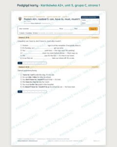 Angielski A2+ unit 5: can, have to, must, mustn't — kartkówka — podgląd karty, grupa C