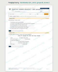 Angielski klasa 7 A2+ unit 6: słownictwo: ciało i zdrowie — kartkówka — podgląd karty, grupa B