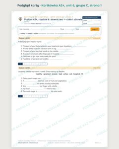 Angielski klasa 7 A2+ unit 6: słownictwo: ciało i zdrowie — kartkówka — podgląd karty, grupa C