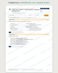 Kartkówka angielski klasa 7 A2+ unit 7: gramatyka — B–E — podgląd karty, grupa B