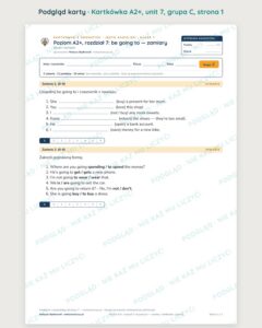 Kartkówka angielski A2+ unit 7: gramatyka: be going to — zamiary — B–E — podgląd karty, grupa C