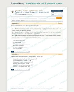 Kartkówka angielski klasa 7 A2+ unit 8: czytanie: praca marzeń — B–E — podgląd karty, grupa B