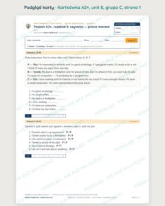 Kartkówka angielski klasa 7 A2+ unit 8: czytanie: praca marzeń — B–E — podgląd karty, grupa C