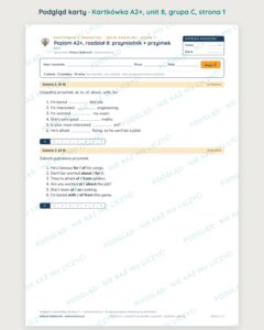 Angielski A2+ unit 8: przymiotnik + przyimek — kartkówka — podgląd karty, grupa C