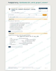 Angielski klasa 7 A2+ unit 8: słownictwo: zawody i praca — kartkówka — podgląd karty, grupa C