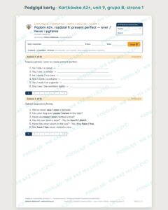 Kartkówka angielski klasa 7 A2+ unit 9: gramatyka 2 — B–E — podgląd karty, grupa B
