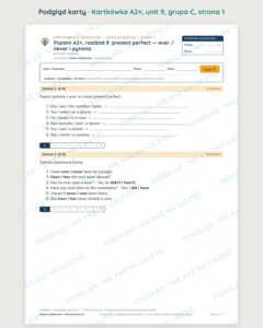 Kartkówka angielski klasa 7 A2+ unit 9: gramatyka 2 — B–E — podgląd karty, grupa C