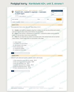 Kartkówki z angielskiego klasa 7, poziom A2+ — 60 kartkówek A–E — podgląd karty 1