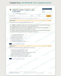 Angielski klasa 8 B1 unit 1: czytanie: życie z technologią — kartkówka — podgląd karty, grupa B