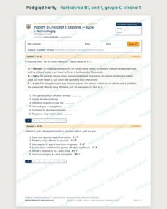 Angielski klasa 8 B1 unit 1: czytanie: życie z technologią — kartkówka — podgląd karty, grupa C