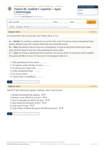 Angielski klasa 8 B1 unit 1: czytanie: życie z technologią — kartkówka — okładka