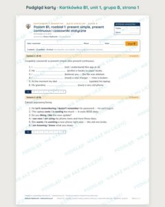 Kartkówka angielski klasa 8 B1 unit 1: gramatyka — B–E — podgląd karty, grupa B