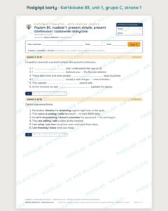 Kartkówka angielski klasa 8 B1 unit 1: gramatyka — B–E — podgląd karty, grupa C