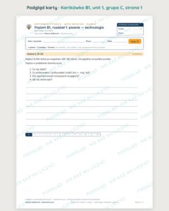 Kartkówka angielski klasa 8 B1 unit 1: pisanie: technologia — B–E — podgląd karty, grupa C