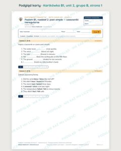 Angielski B1 unit 2: past simple — czasowniki nieregularne — kartkówka — podgląd karty, grupa B