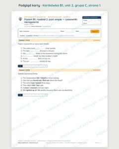 Angielski B1 unit 2: past simple — czasowniki nieregularne — kartkówka — podgląd karty, grupa C