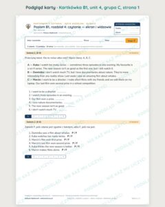 Angielski klasa 8 B1 unit 4: czytanie: ekran i widzowie — kartkówka — podgląd karty, grupa C