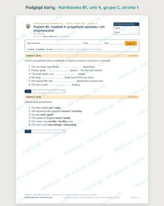 Angielski B1 unit 4: przysłówki sposobu i ich stopniowanie — kartkówka — podgląd karty, grupa C
