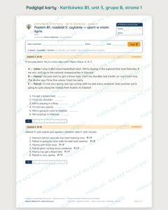 Angielski klasa 8 B1 unit 5: czytanie: sport w moim życiu — kartkówka — podgląd karty, grupa B