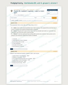 Angielski klasa 8 B1 unit 5: czytanie: sport w moim życiu — kartkówka — podgląd karty, grupa C